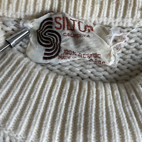 Vintage SILTON CALIFORNIA Cream Cable Knit Reindeer Fair Isle Sweater Pullover - Picture 4 of 11